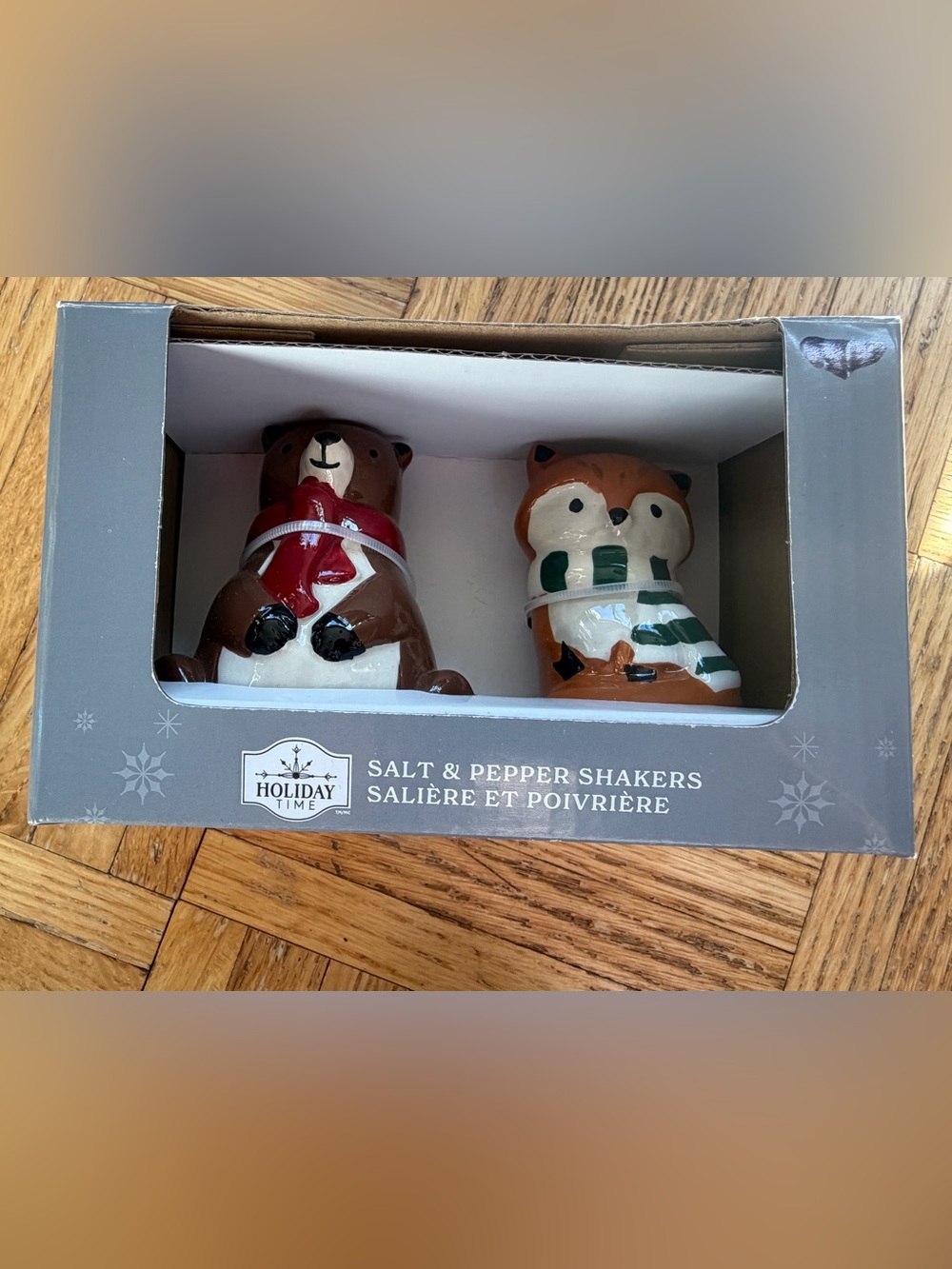 Holiday Time Brown Fox & Bear Ceramic Salt and Pepper Shaker Set Hand Wash Only
